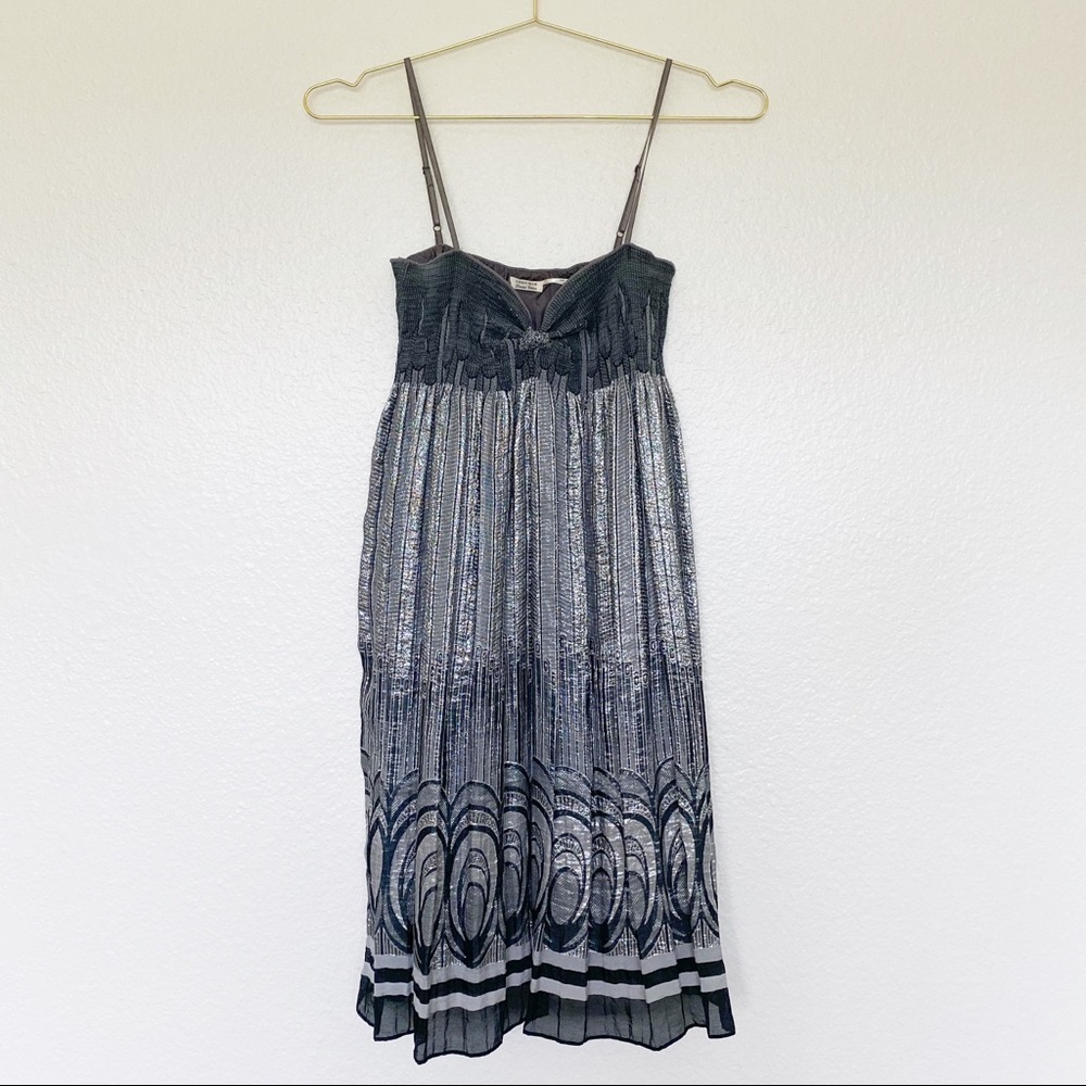 LEON MAX Limited Edition Silver Art Deco Spaghetti Strap Midi Dress SZ OZ
